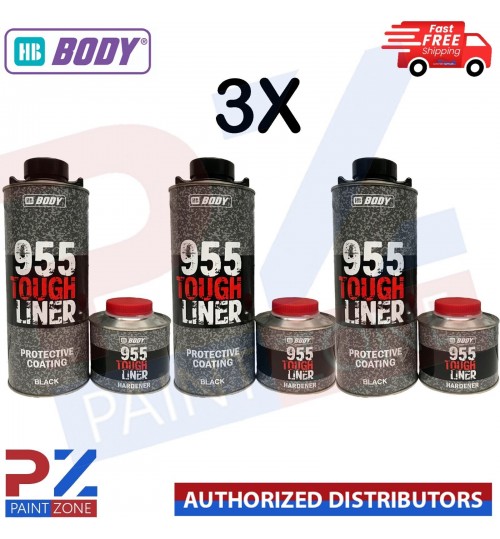 3X HB BODY 955 TOUGH BED LINER COATING 1 BOTTLE KIT - WITH HARDENER (BLACK)